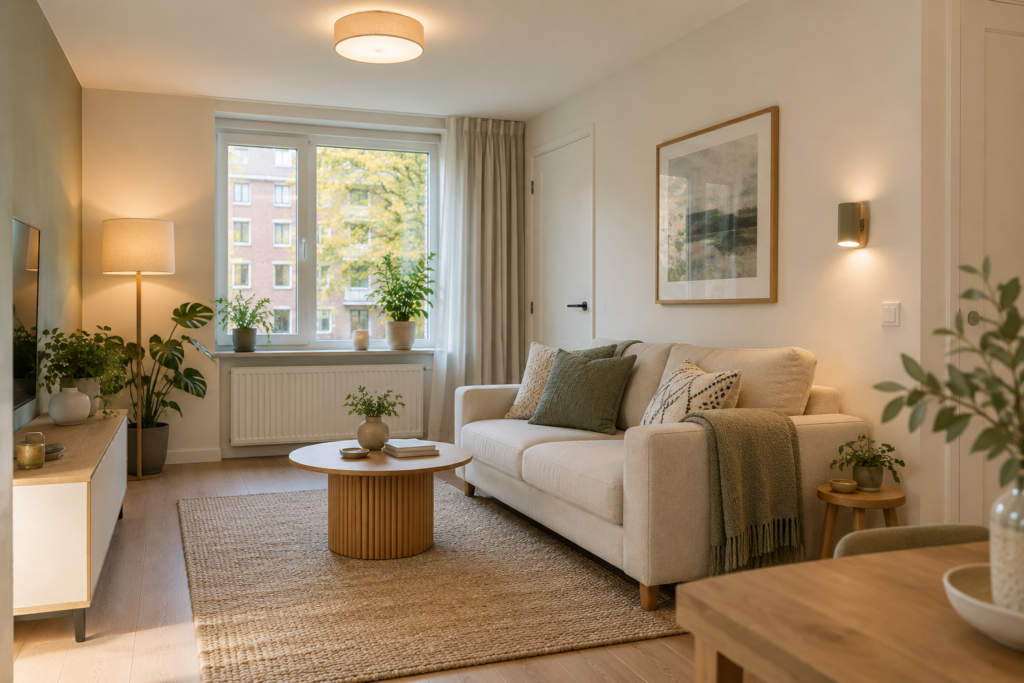 Verlichting in een kleine woonkamer: 9 slimme tips Verlichting in een kleine woonkamer met plafondlamp, wandlamp en vloerlamp
